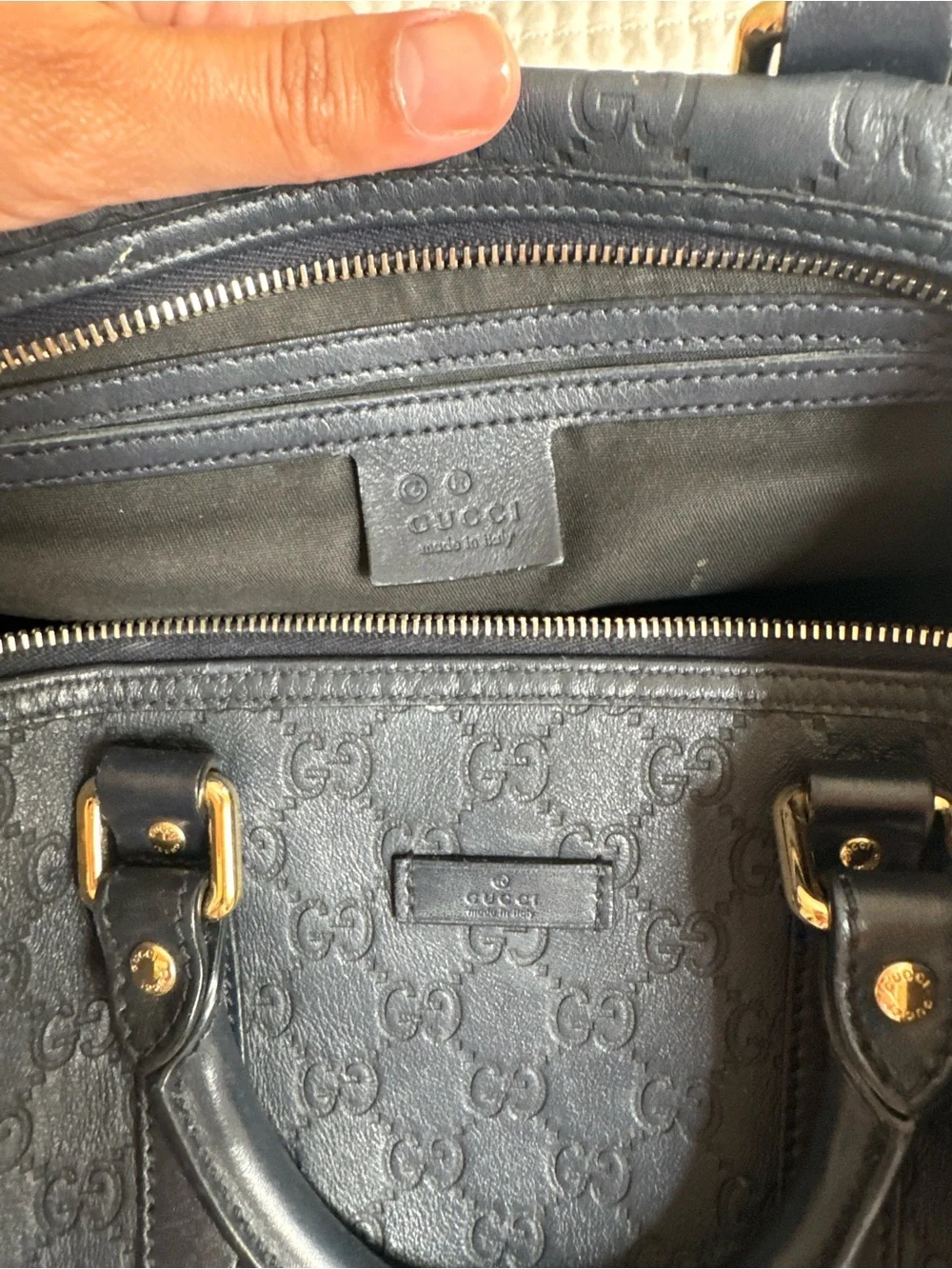 Gucci Black Embossed Leather Satchel with Gold Hardware